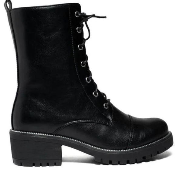 Black lace up lug sole combat boot mid calf - Picture 5 of 6